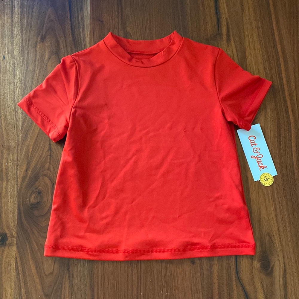 Cat & Jack Red Short-Sleeved Rash Guard - XS